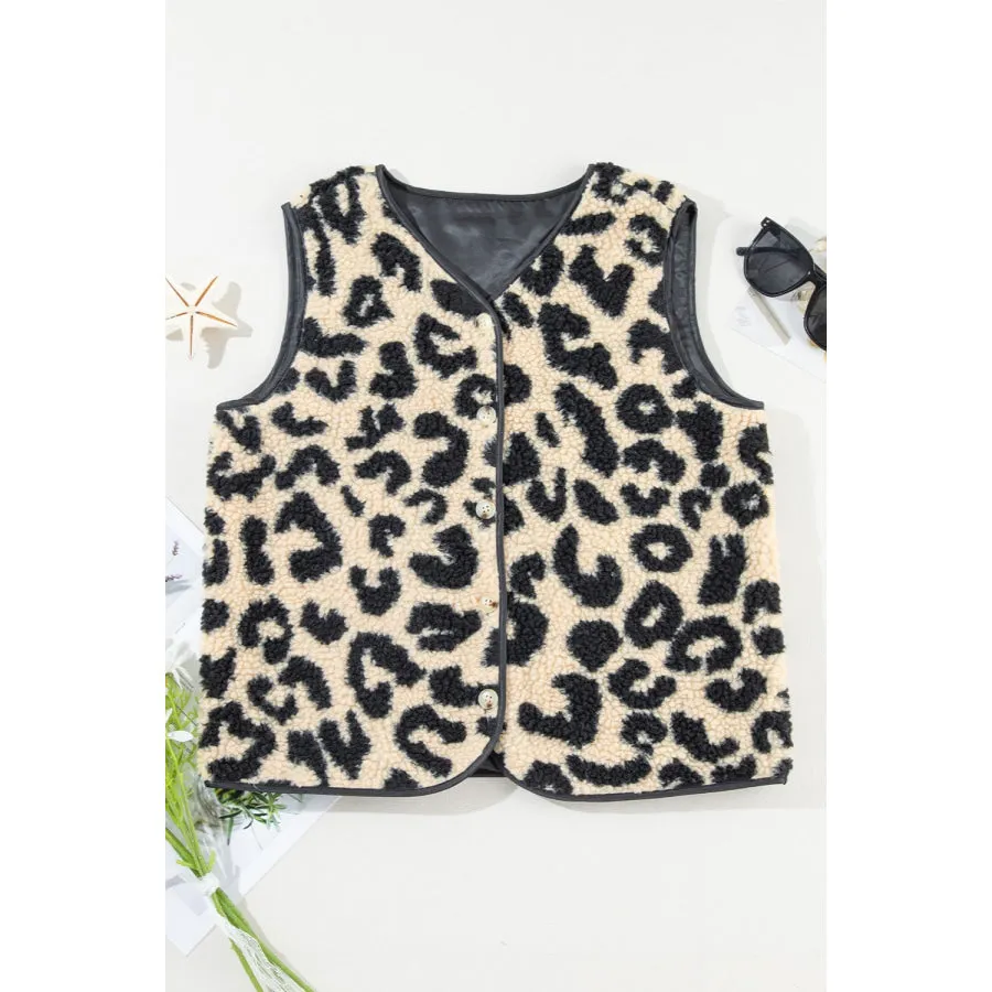 Leopard Button Up Vest Coat