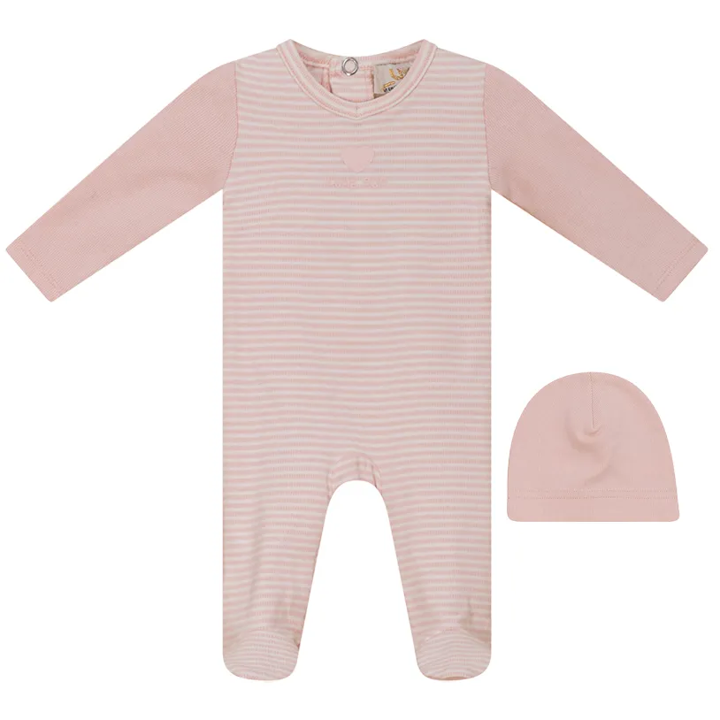 Lux Light Pink 2 Tone Striped Stretchie and Beanie