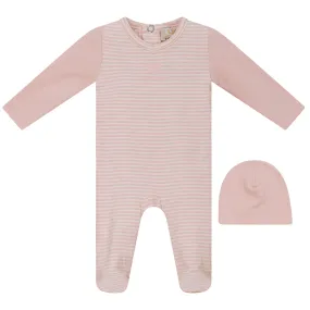 Lux Light Pink 2 Tone Striped Stretchie and Beanie