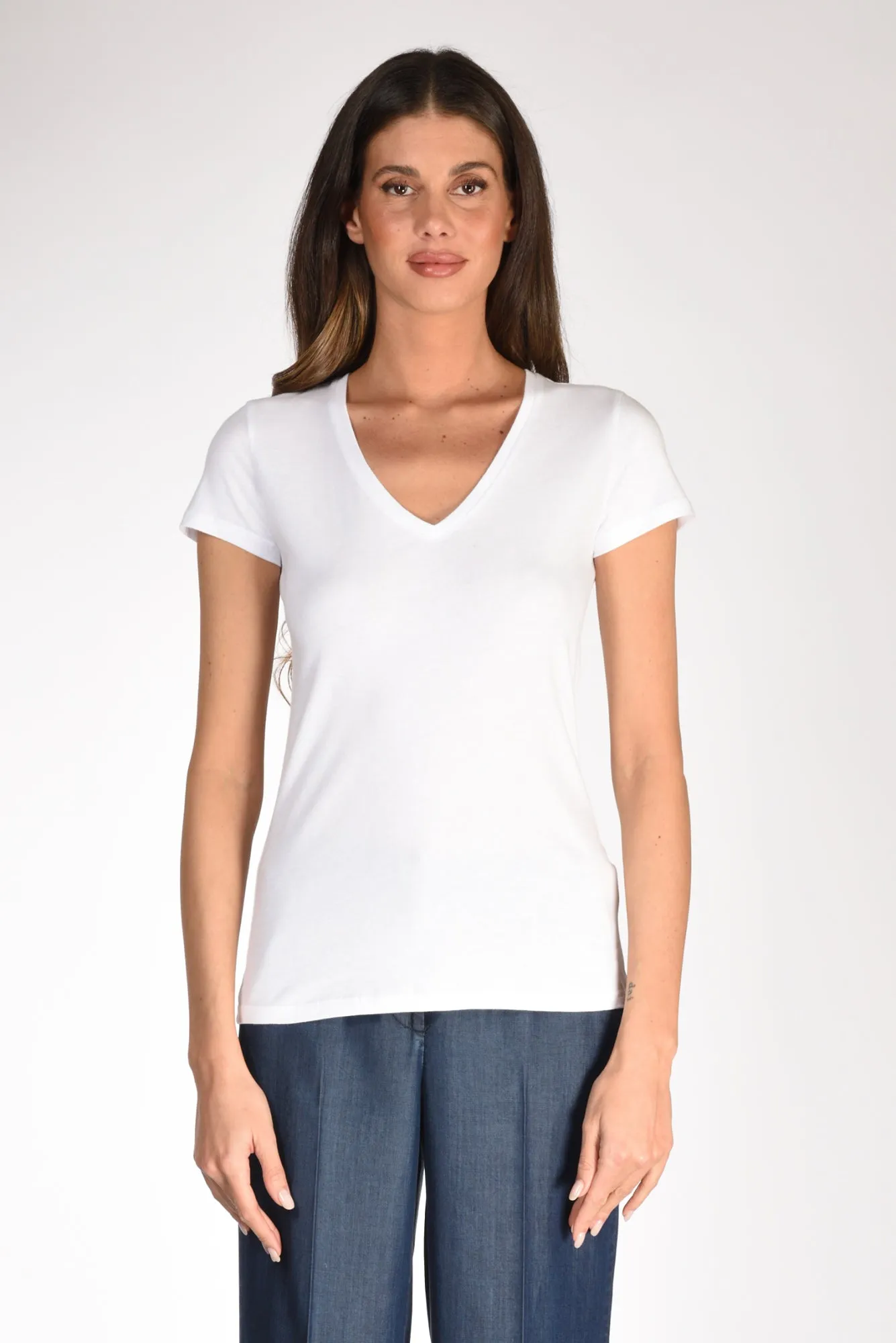 Majestic Filatures Paris Tshirt V Bianco Donna