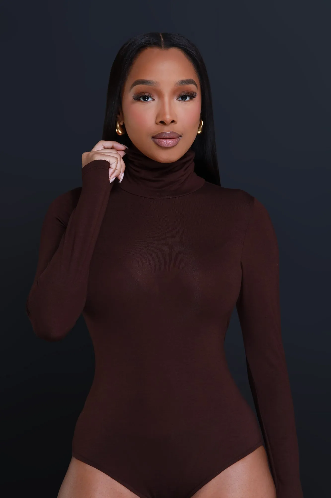 Maneater Turtleneck Bodysuit - Chocolate