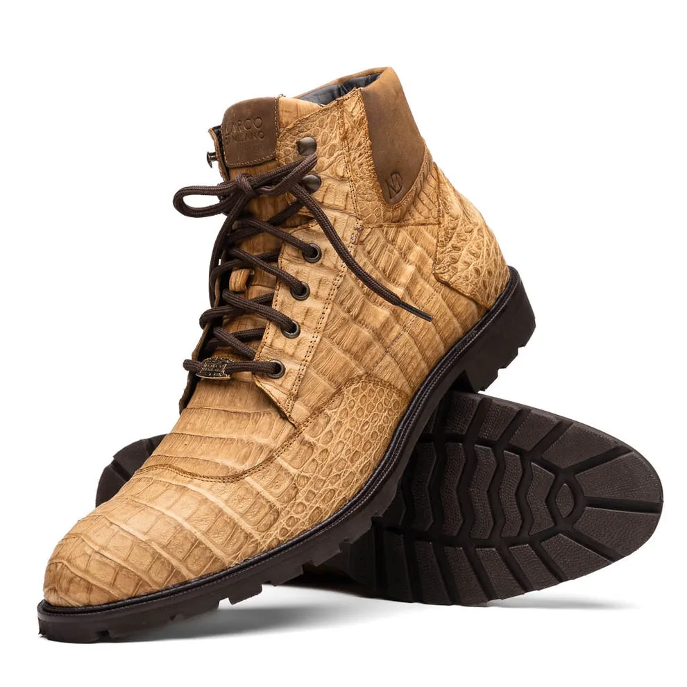 Marco Di Milano Leoni Men's Shoes Oil Orix Genuine Caiman Crocodile Rugged Boots (MDM1089)