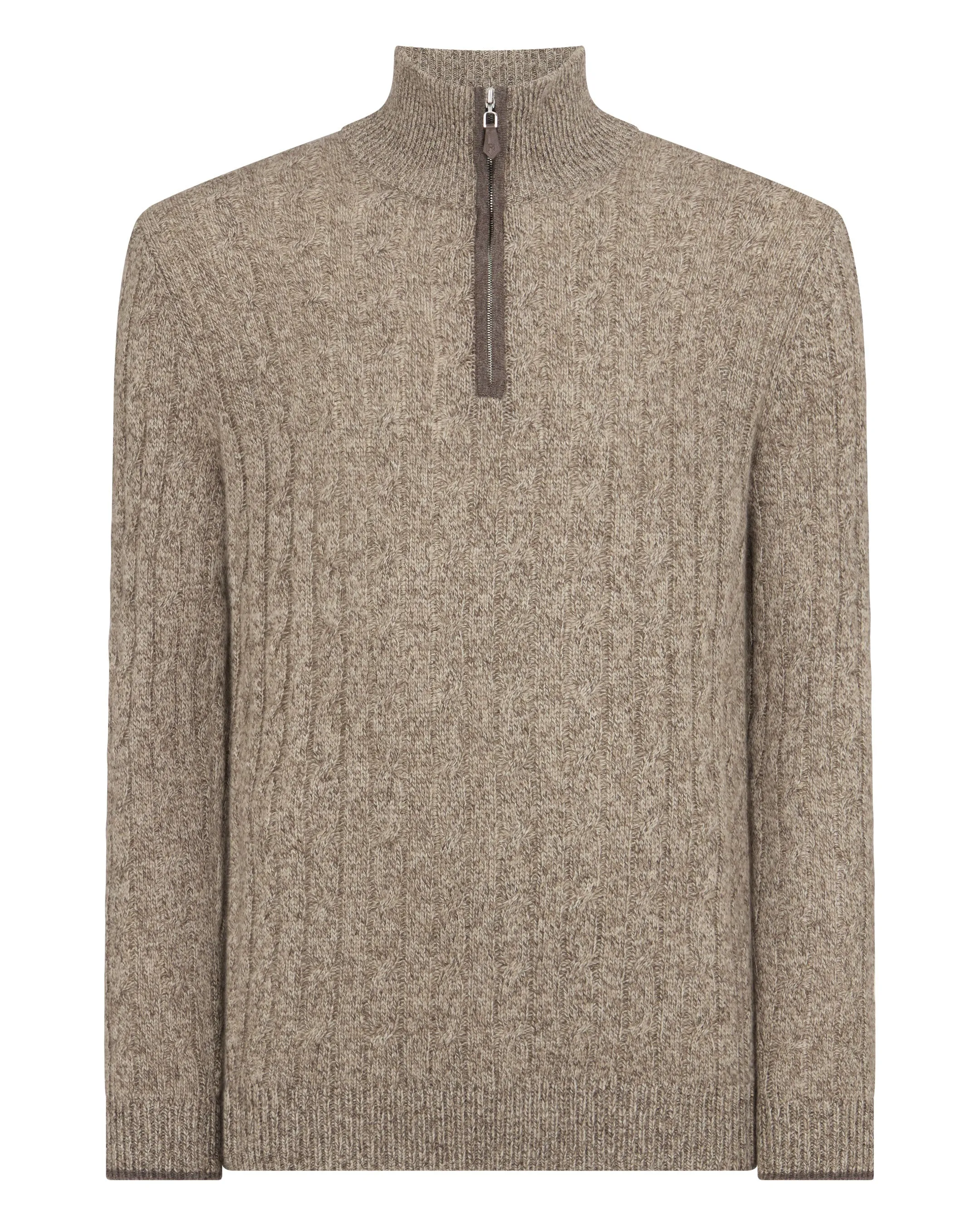 Men's Albemarle Cable Half Zip Cashmere Jumper Heather Hazel Brown