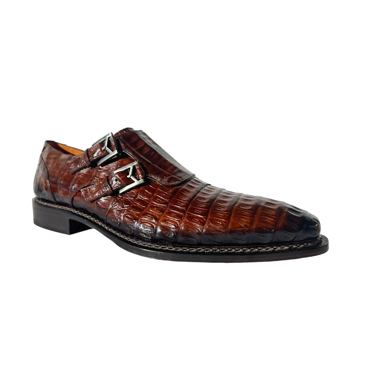 Mezlan 4990-F Men's Shoes Sport Brown Exotic Crocodile-Skin Double Monk-Straps Loafers (MZ3671)