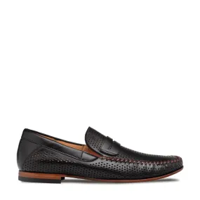 Mezlan R7388 Men's Shoes Black Peforated Calf-Skin Leather Penny Moccassin Loafers (MZ35671)