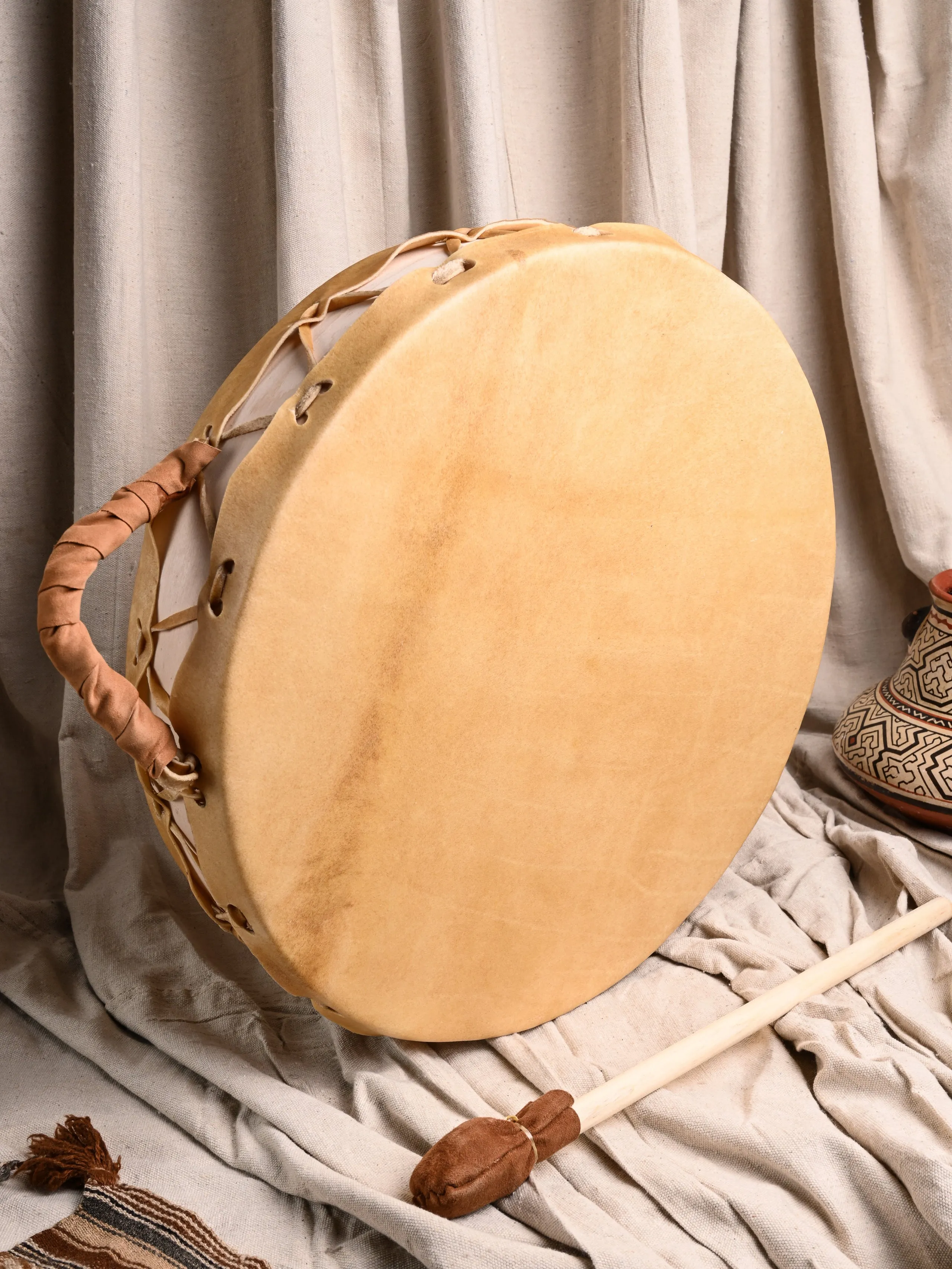 Native American Style Buffalo Hide Double-Sided Hand Drum