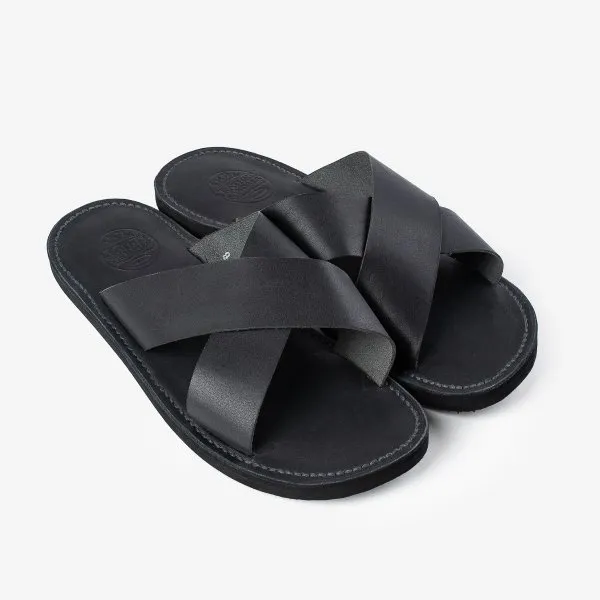 OGL X Dr. Sole Leather Cross Sandals in Black