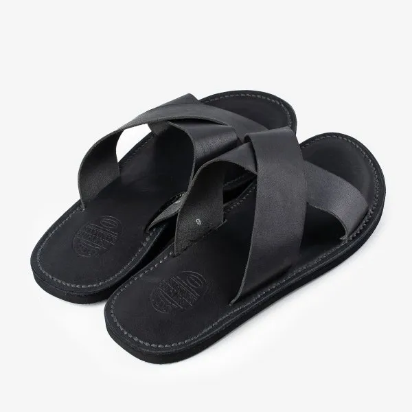 OGL X Dr. Sole Leather Cross Sandals in Black