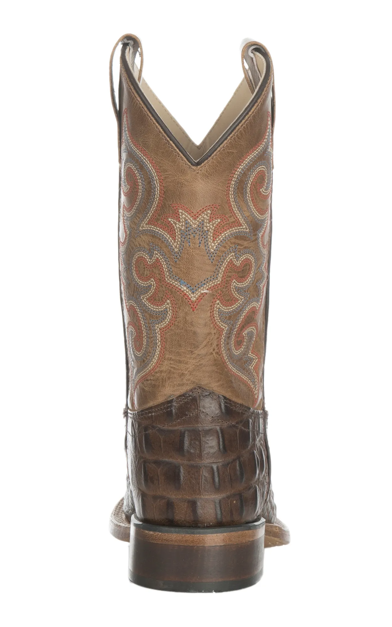 Old West Kids Chocolate Croc Print and Tan Cowboy Square Toe Boot