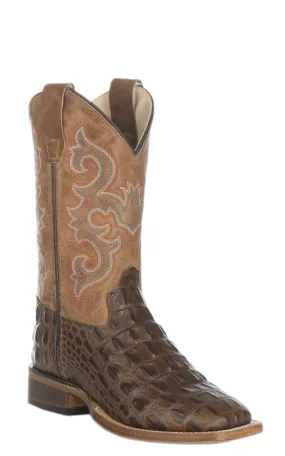 Old West Kids Chocolate Croc Print and Tan Cowboy Square Toe Boot