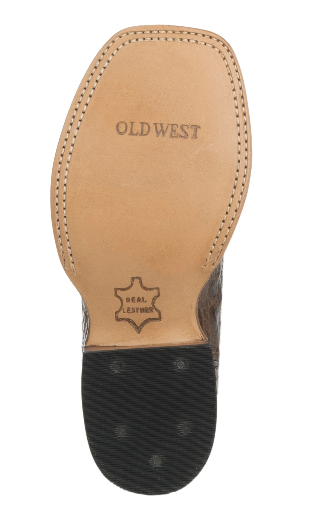 Old West Kids Chocolate Croc Print and Tan Cowboy Square Toe Boot