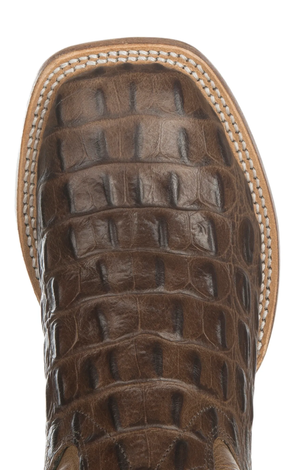 Old West Kids Chocolate Croc Print and Tan Cowboy Square Toe Boot