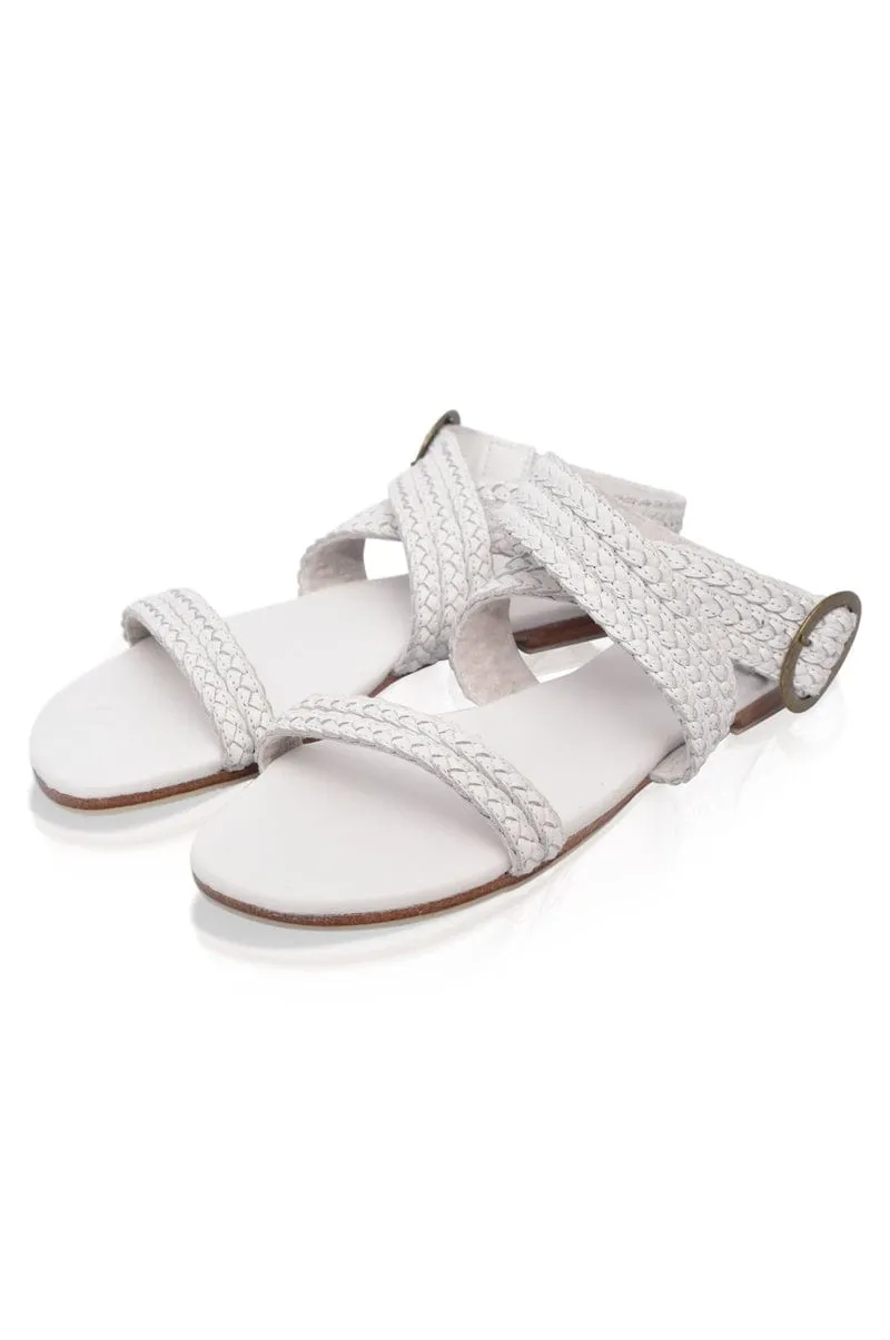 Orra Greek Leather Sandals in Pure White