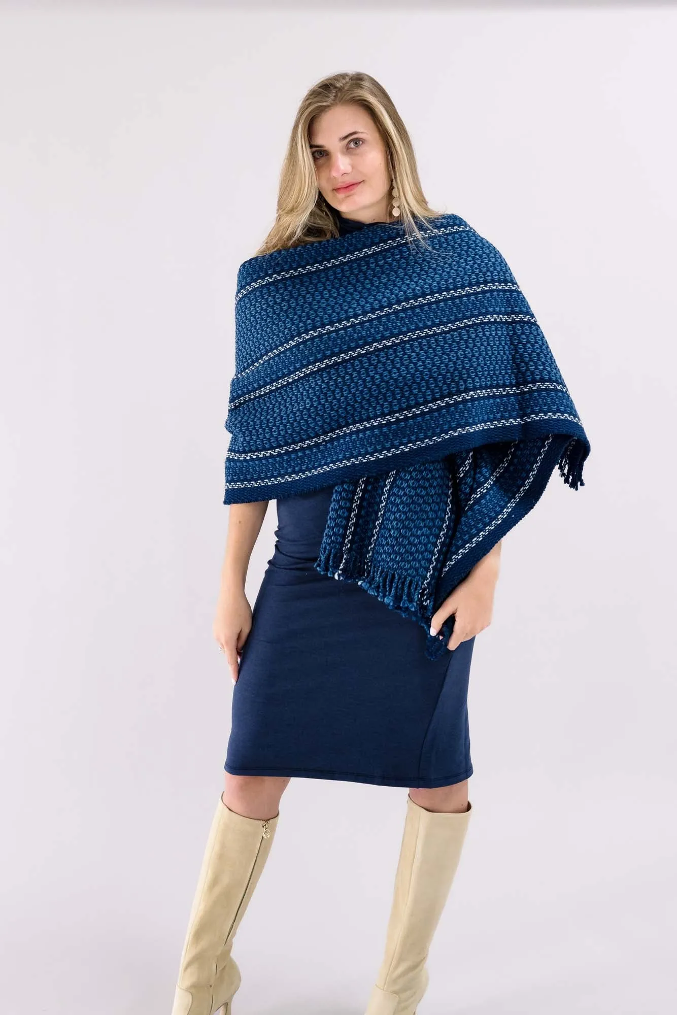 Oversized Indigo Cotton and Wool Historical Wrap