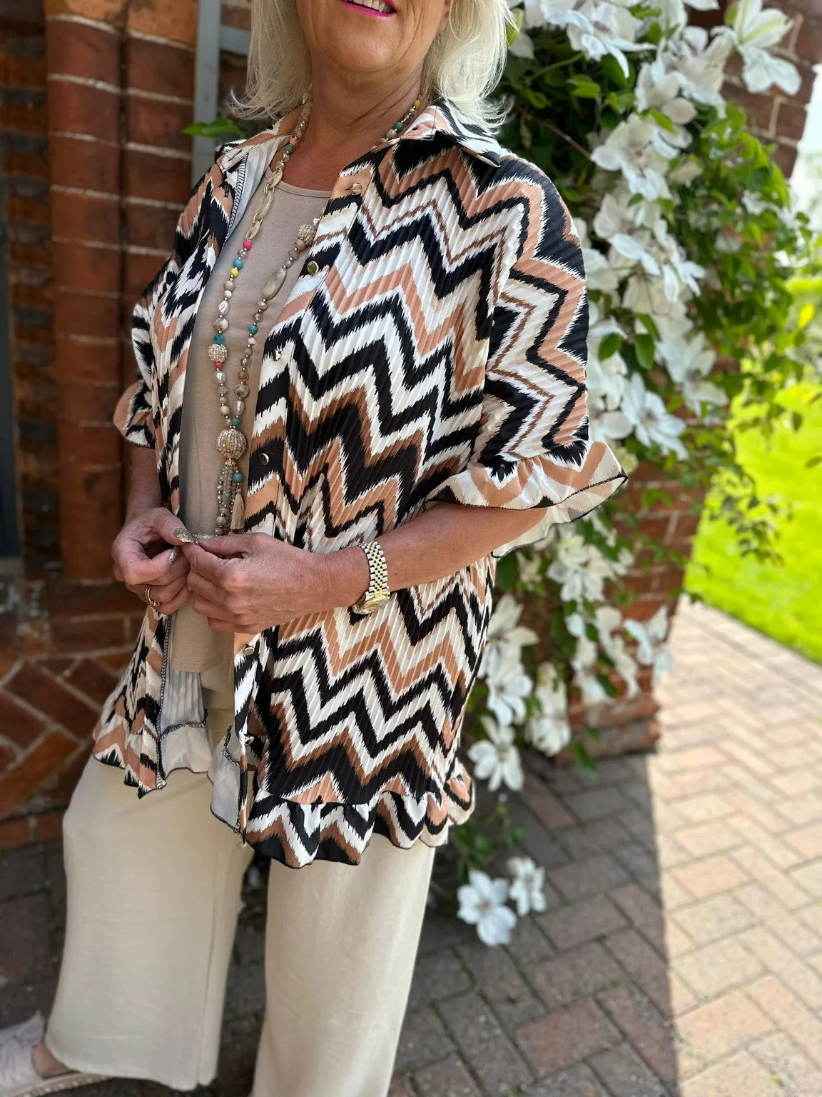 Patterned Pleated Frill Shirt Katie