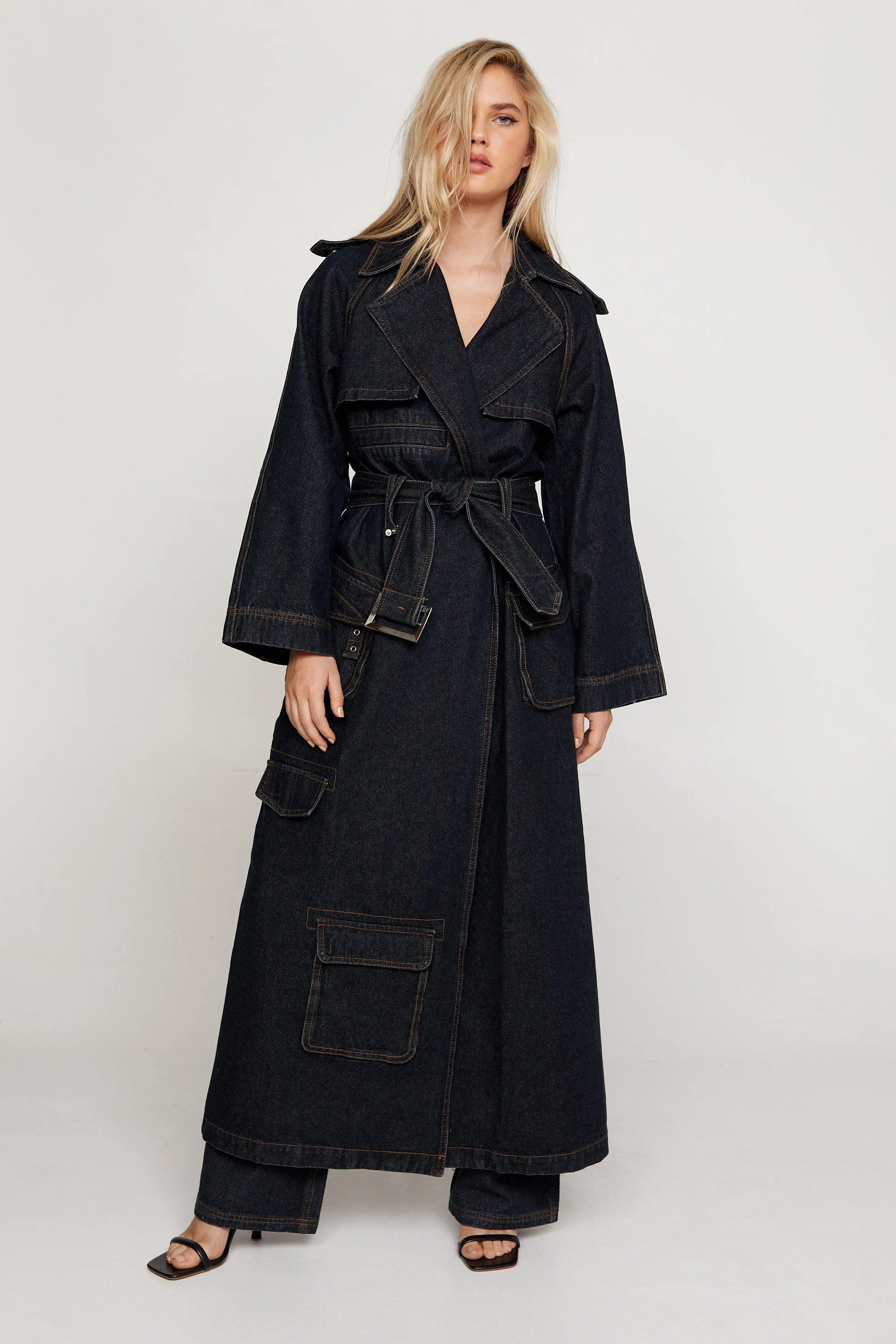 Raw Denim Oversized Trench Coat