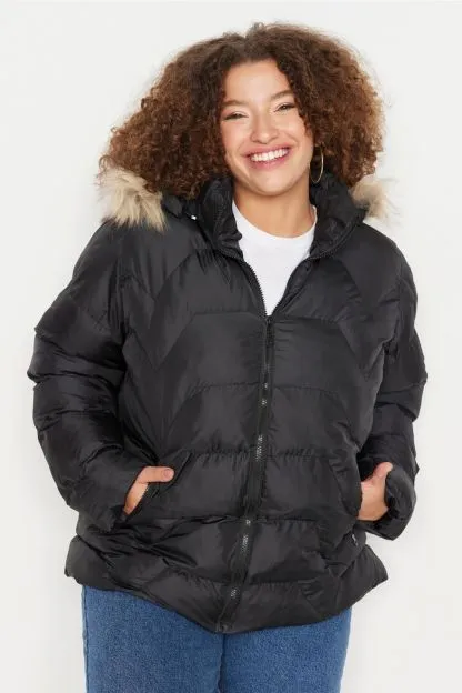 Regular Fit Hooded Fur Detailed Puffer Coat