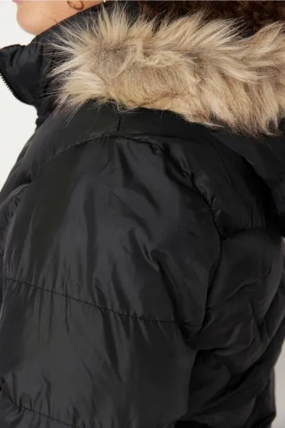 Regular Fit Hooded Fur Detailed Puffer Coat