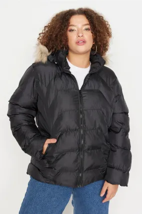 Regular Fit Hooded Fur Detailed Puffer Coat