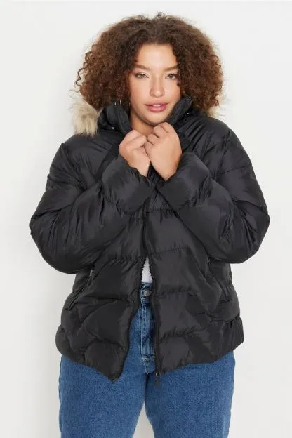 Regular Fit Hooded Fur Detailed Puffer Coat