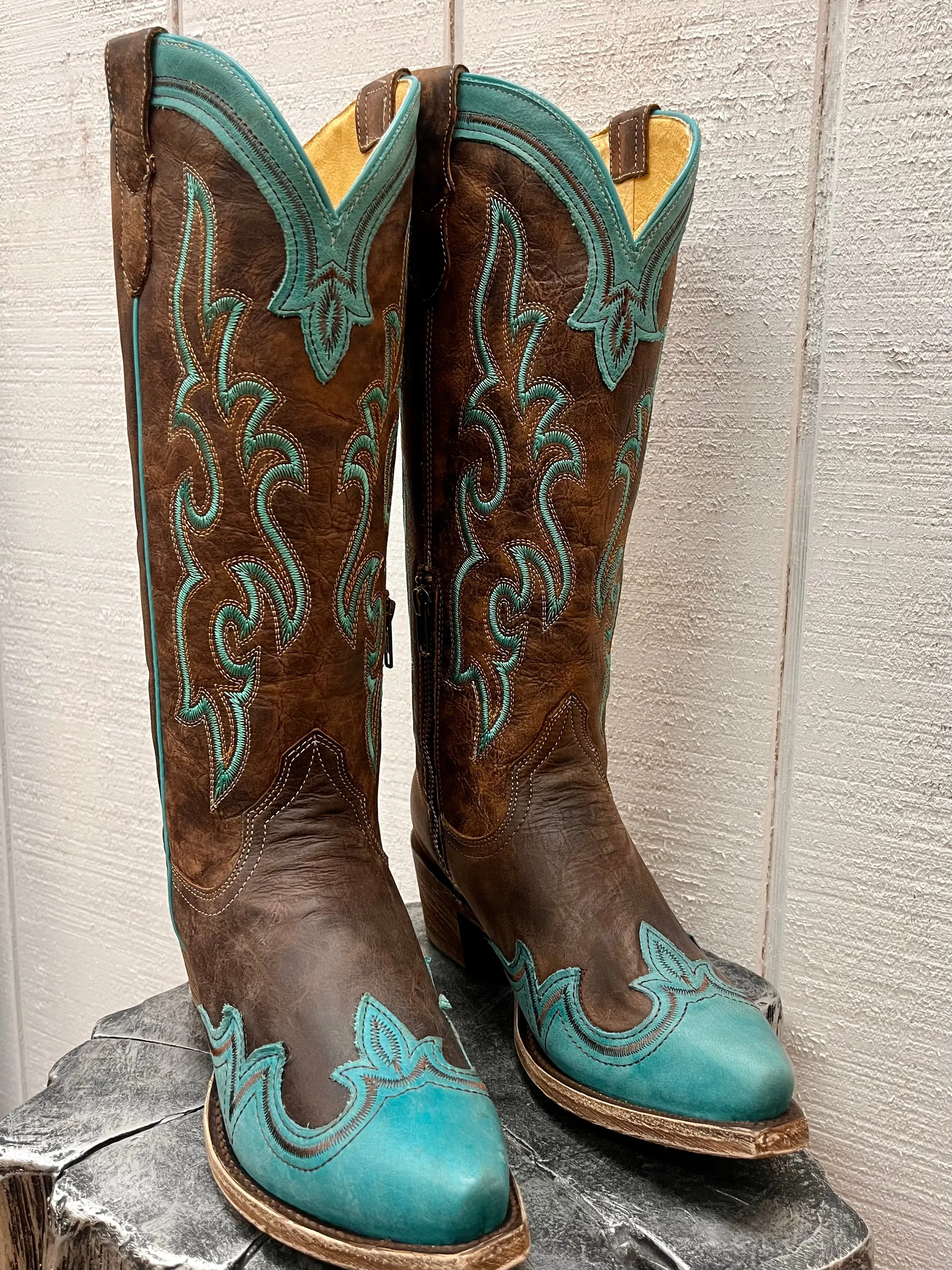 Roper Women's Shyla Burnish Blue Wing Tip Snip Toe Cowgirl Boots 7628-8587