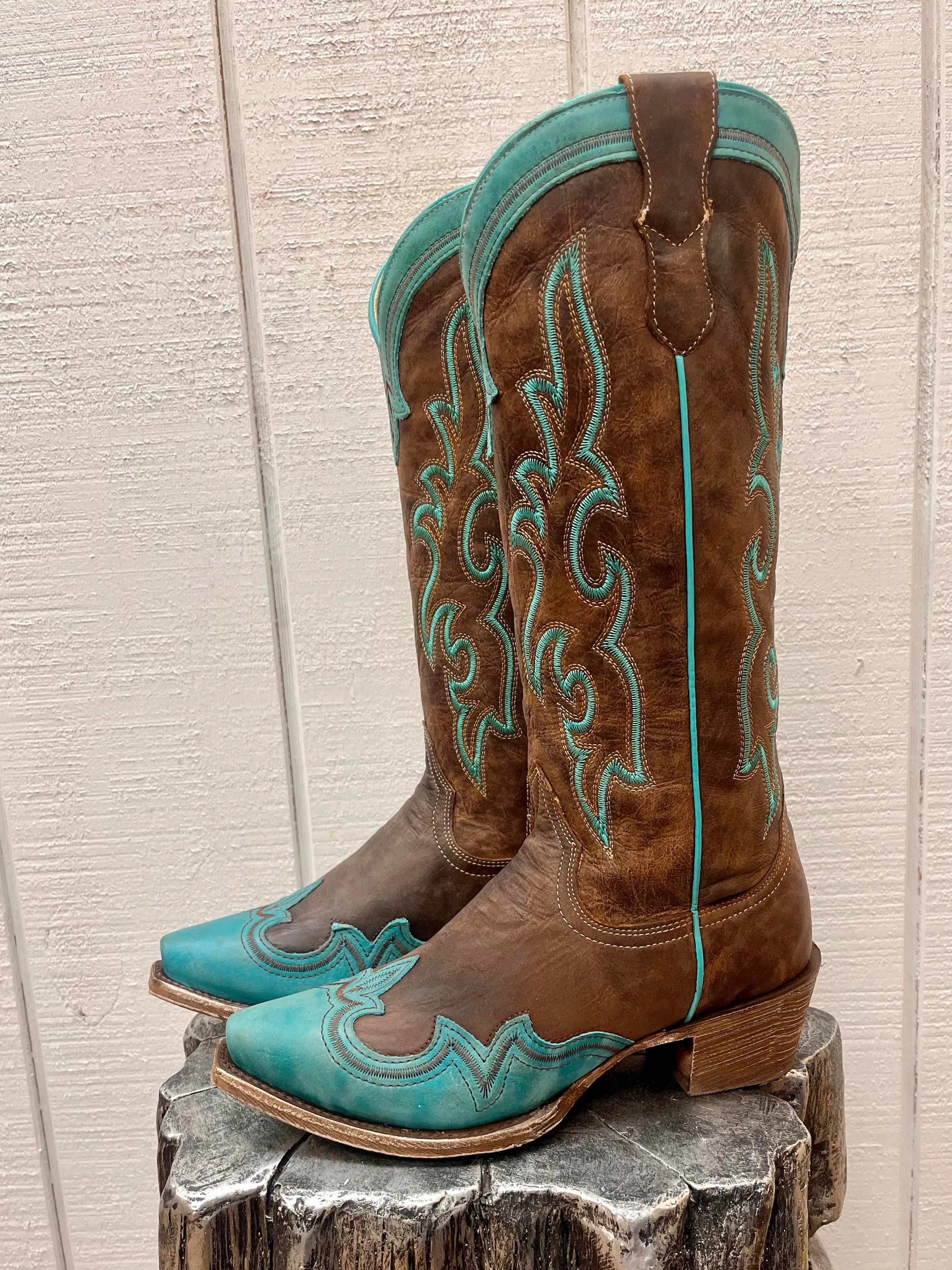 Roper Women's Shyla Burnish Blue Wing Tip Snip Toe Cowgirl Boots 7628-8587