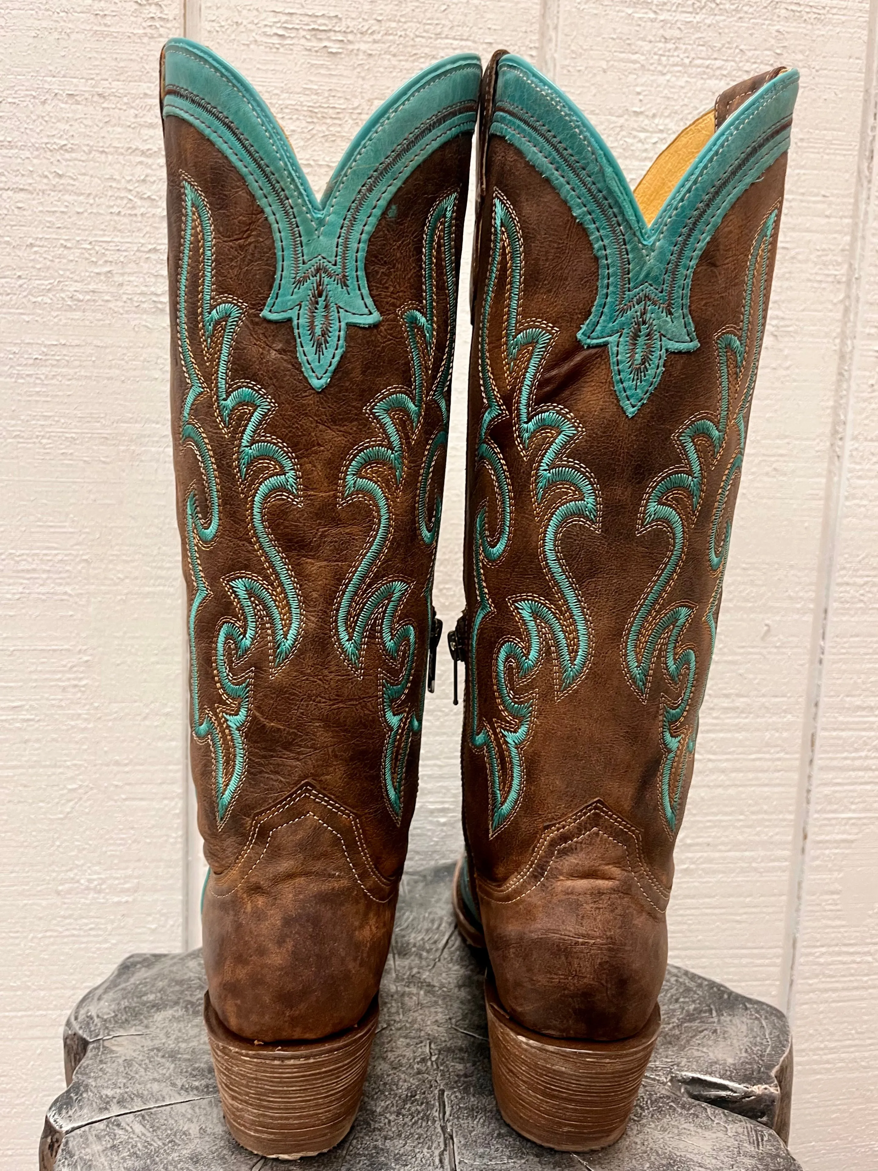 Roper Women's Shyla Burnish Blue Wing Tip Snip Toe Cowgirl Boots 7628-8587