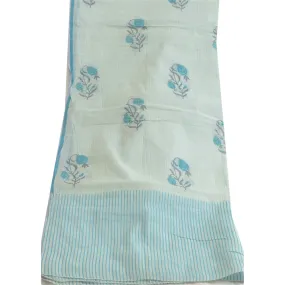 Sanskriti Vintage Blue Long Dupatta Stole 100% Pure Cotton Printed Scarves