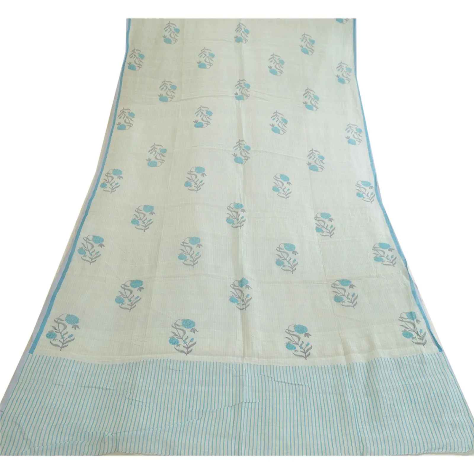 Sanskriti Vintage Blue Long Dupatta Stole 100% Pure Cotton Printed Scarves