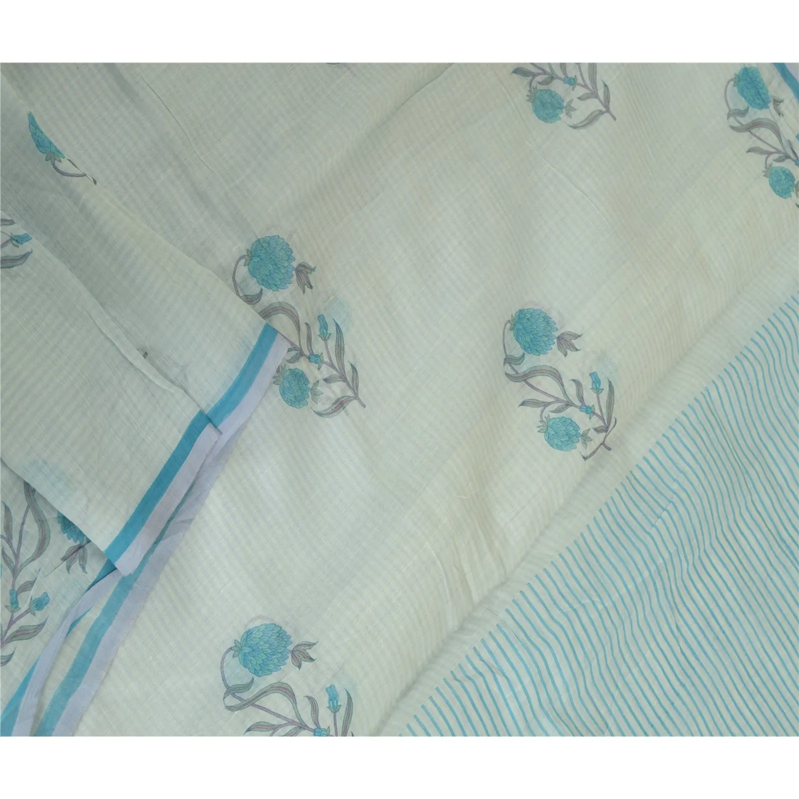 Sanskriti Vintage Blue Long Dupatta Stole 100% Pure Cotton Printed Scarves