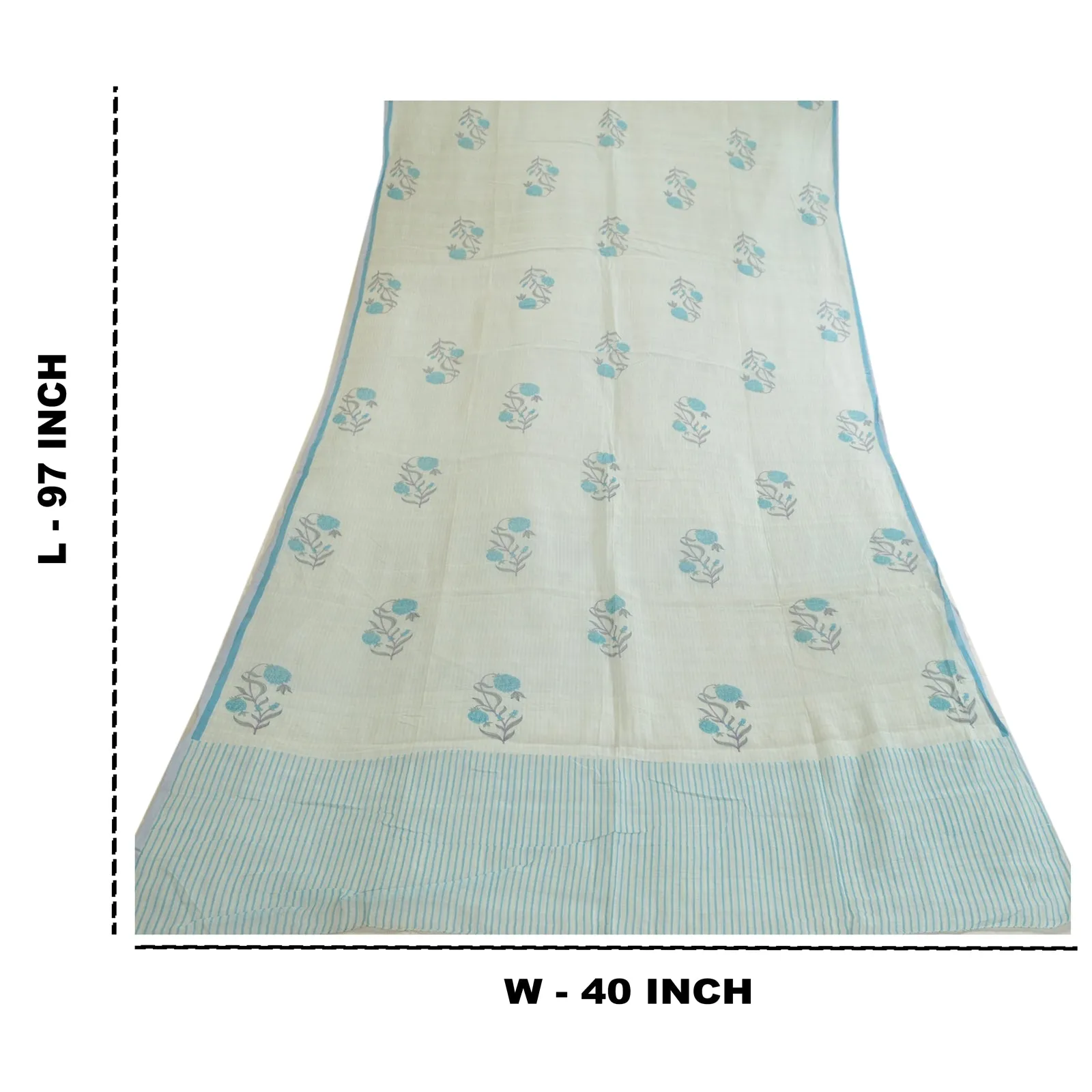 Sanskriti Vintage Blue Long Dupatta Stole 100% Pure Cotton Printed Scarves