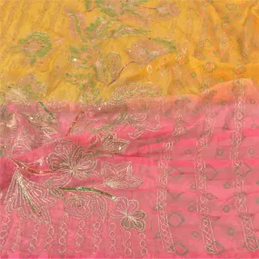 Sanskriti Vintage Dupatta Long Stole Art Silk Yellow Hijab Hand Beaded Scarves