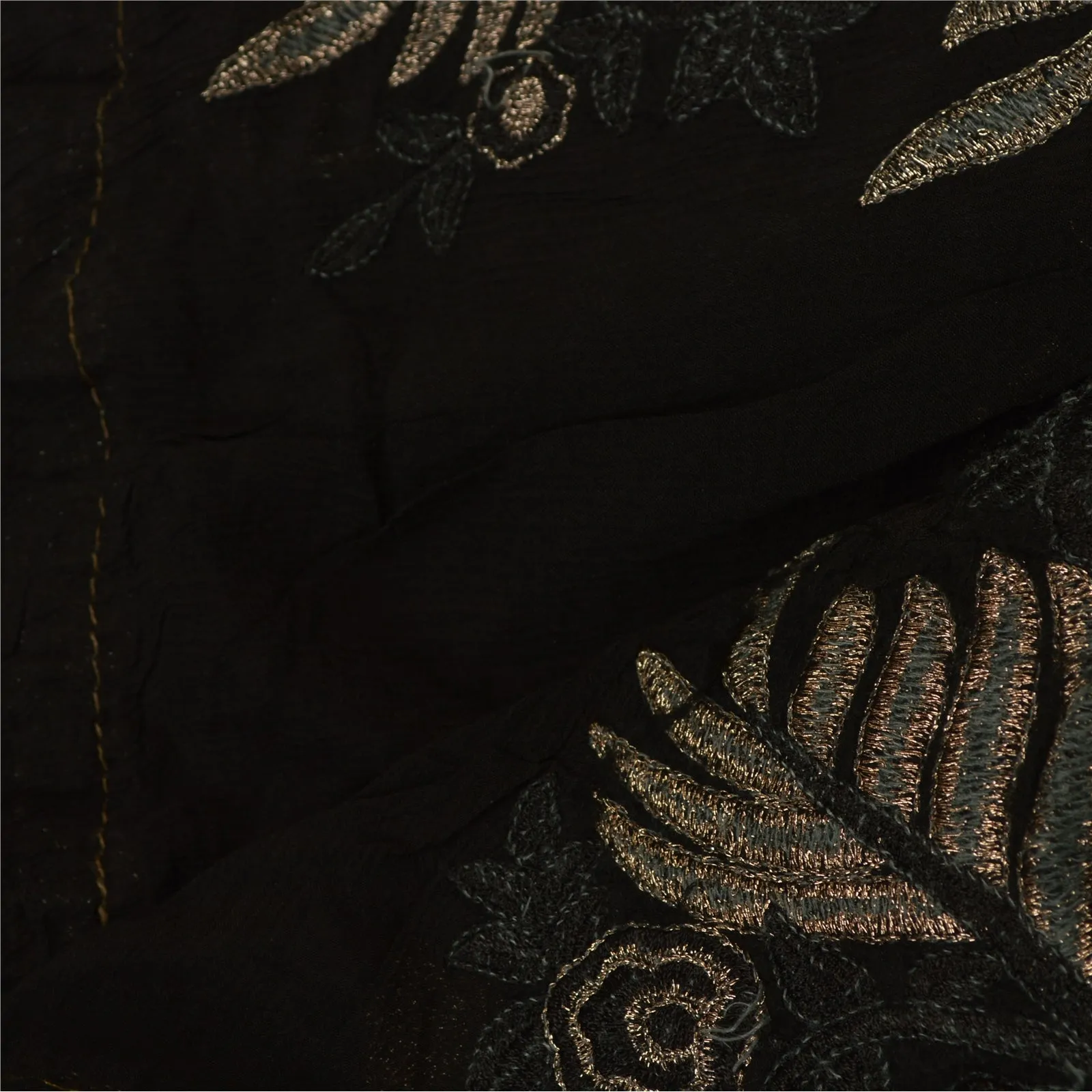 Sanskriti Vintage Dupatta Long Stole Pure Chiffon Silk Black Hand Beaded Scarves