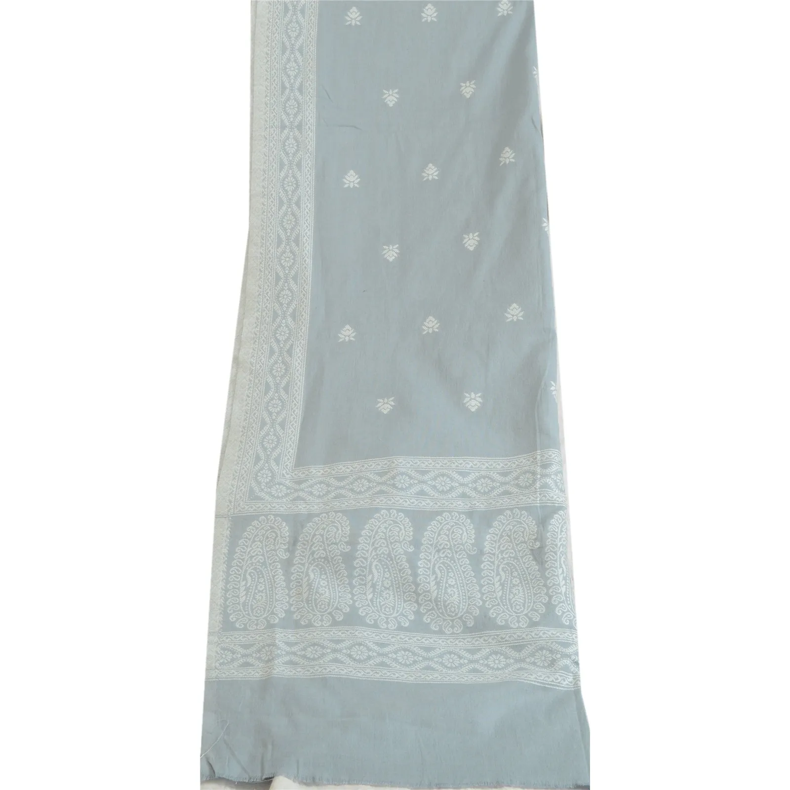 Sanskriti Vintage Grey Long Dupatta Stole Cotton Hijab Hand-Woven Scarves