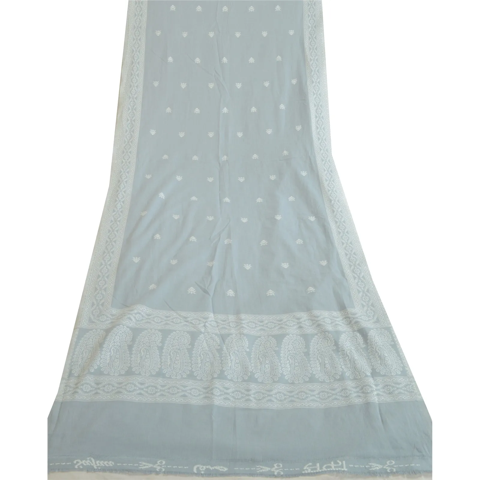 Sanskriti Vintage Grey Long Dupatta Stole Cotton Hijab Hand-Woven Scarves