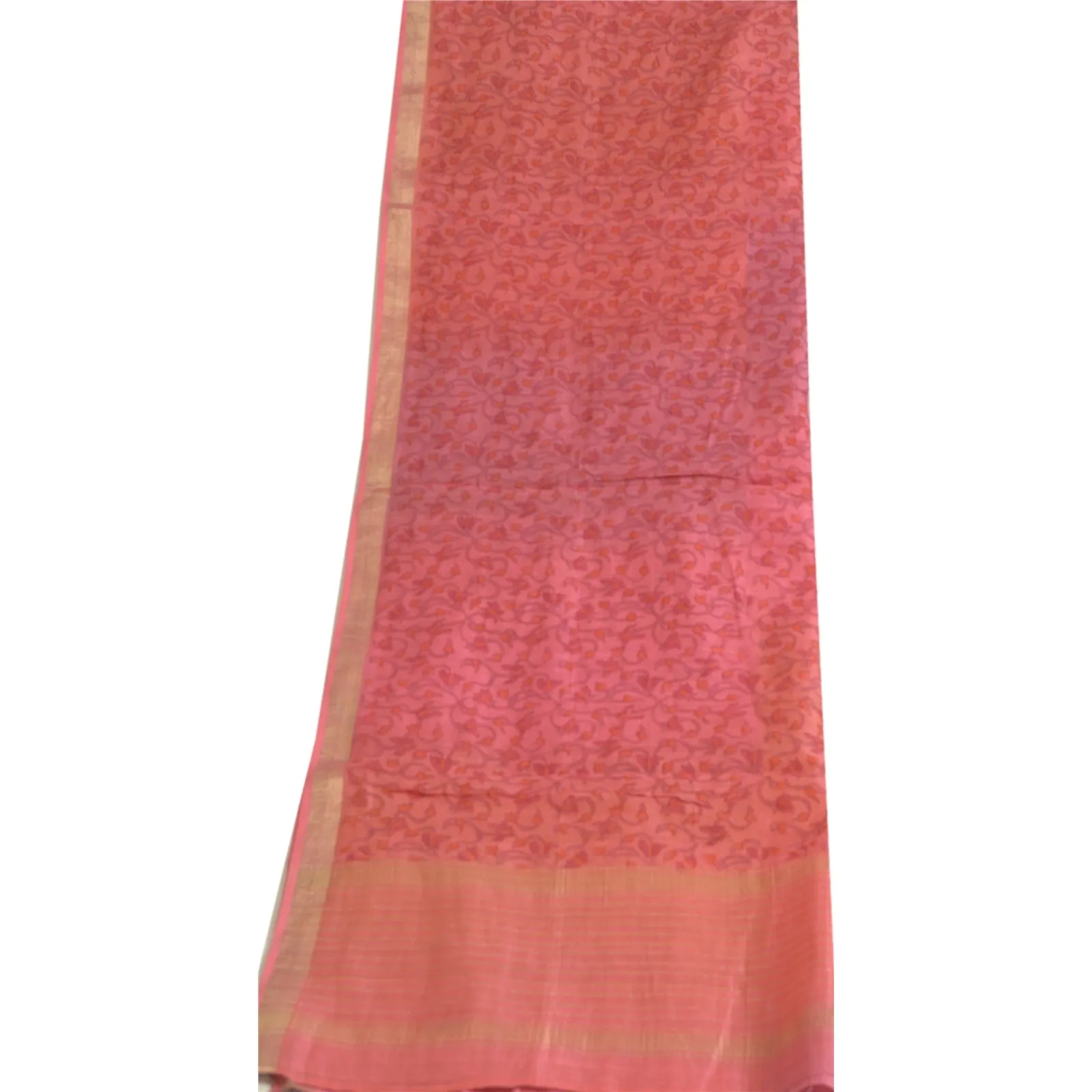 Sanskriti Vintage Long Dupatta Stole Cotton Silk Pink Printed Woven Wrap Scarves