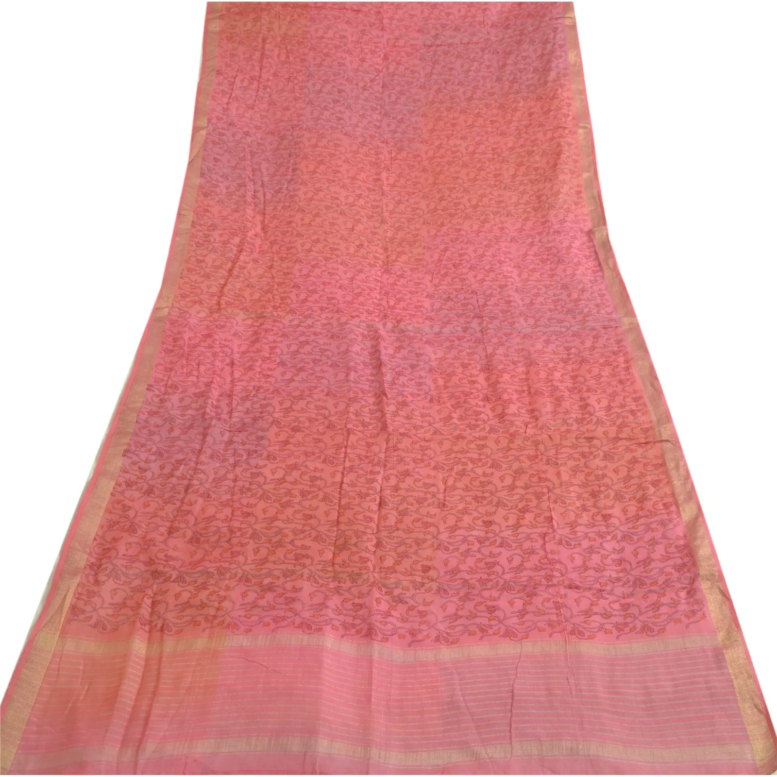 Sanskriti Vintage Long Dupatta Stole Cotton Silk Pink Printed Woven Wrap Scarves