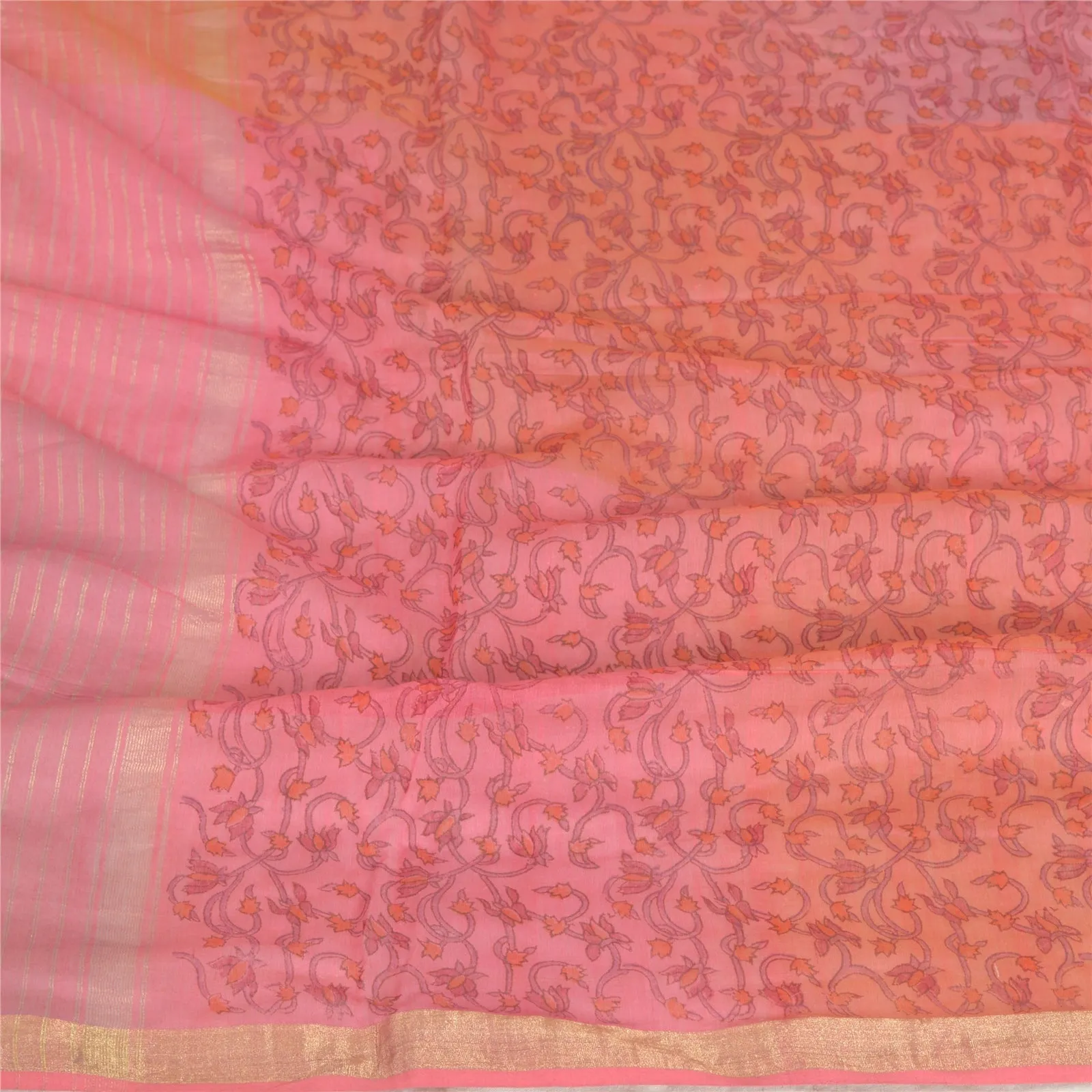 Sanskriti Vintage Long Dupatta Stole Cotton Silk Pink Printed Woven Wrap Scarves