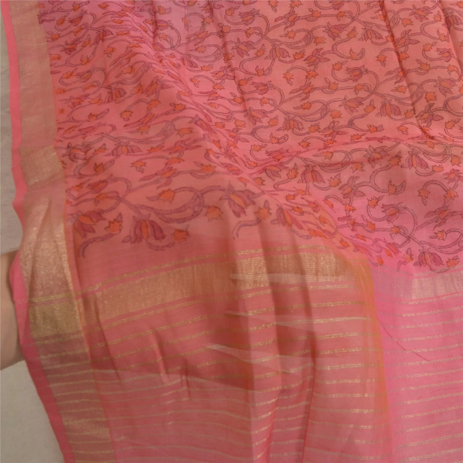 Sanskriti Vintage Long Dupatta Stole Cotton Silk Pink Printed Woven Wrap Scarves