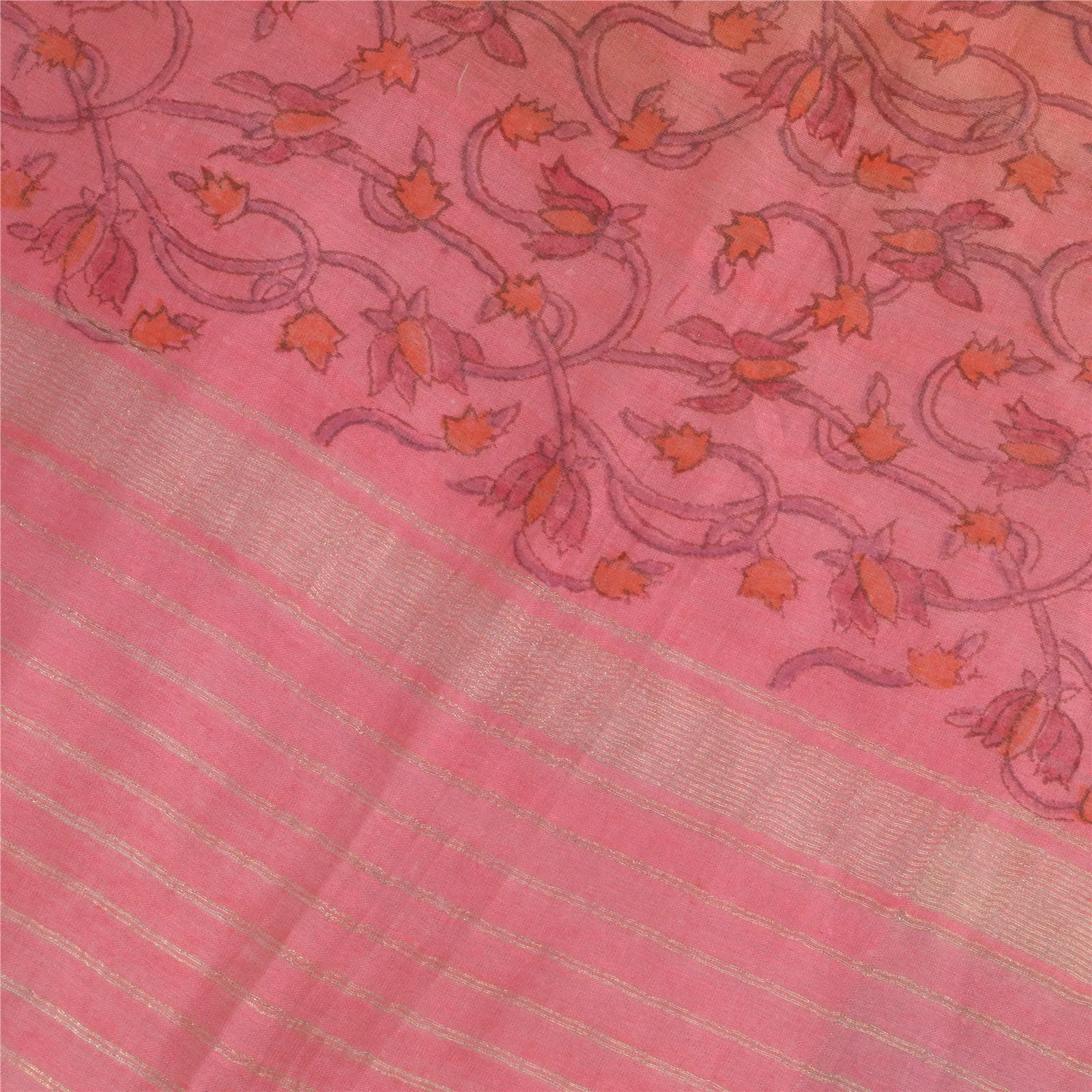 Sanskriti Vintage Long Dupatta Stole Cotton Silk Pink Printed Woven Wrap Scarves