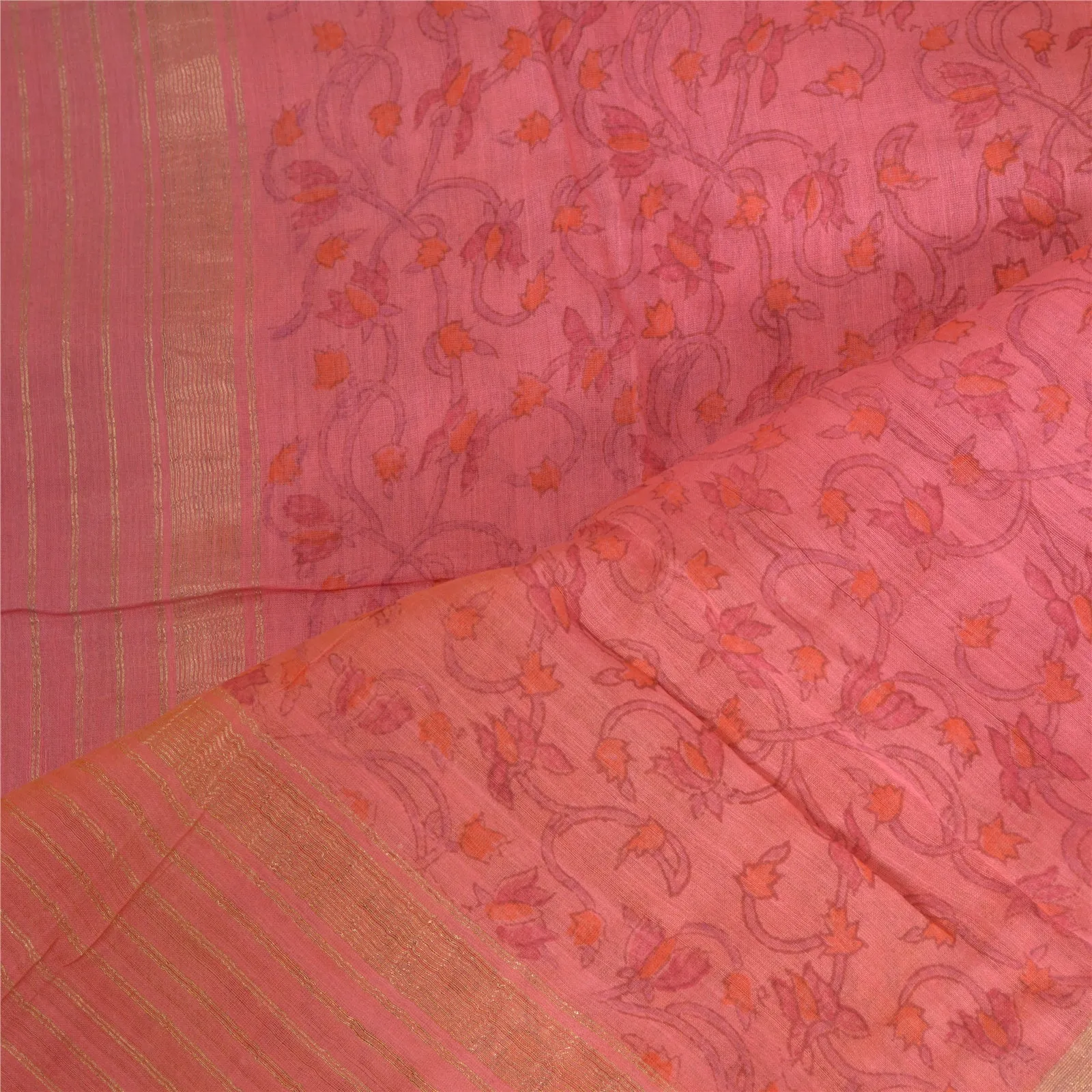 Sanskriti Vintage Long Dupatta Stole Cotton Silk Pink Printed Woven Wrap Scarves