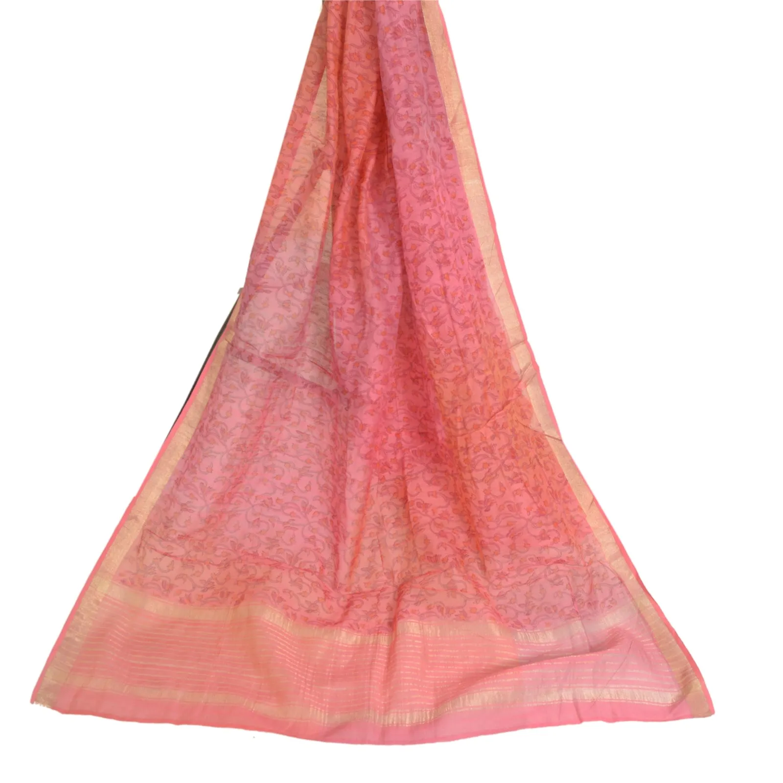 Sanskriti Vintage Long Dupatta Stole Cotton Silk Pink Printed Woven Wrap Scarves