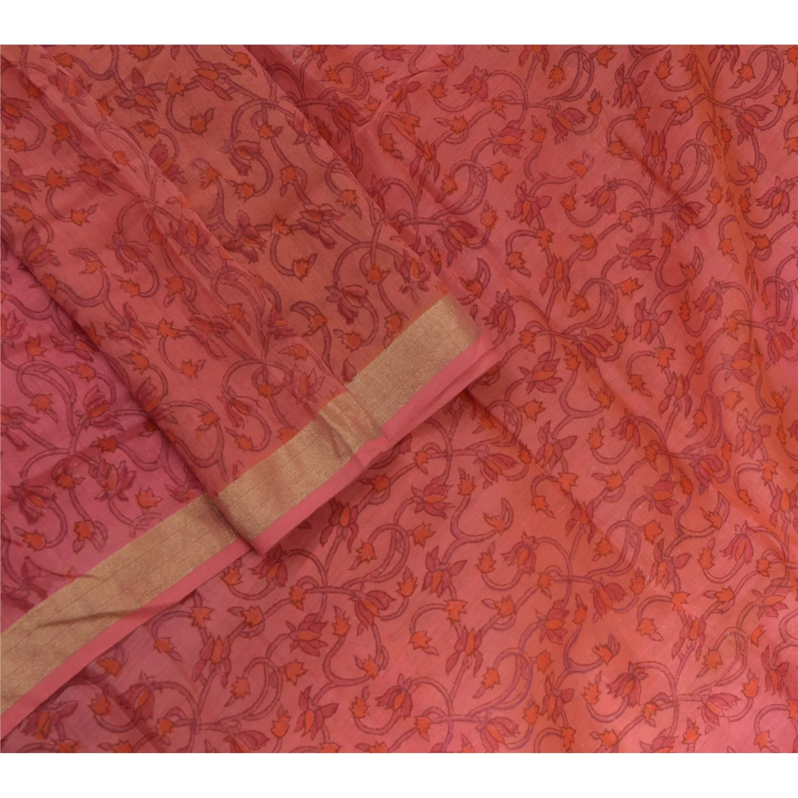 Sanskriti Vintage Long Dupatta Stole Cotton Silk Pink Printed Woven Wrap Scarves