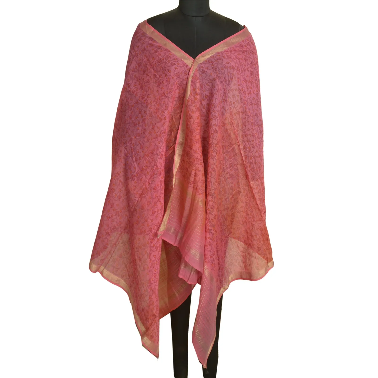 Sanskriti Vintage Long Dupatta Stole Cotton Silk Pink Printed Woven Wrap Scarves