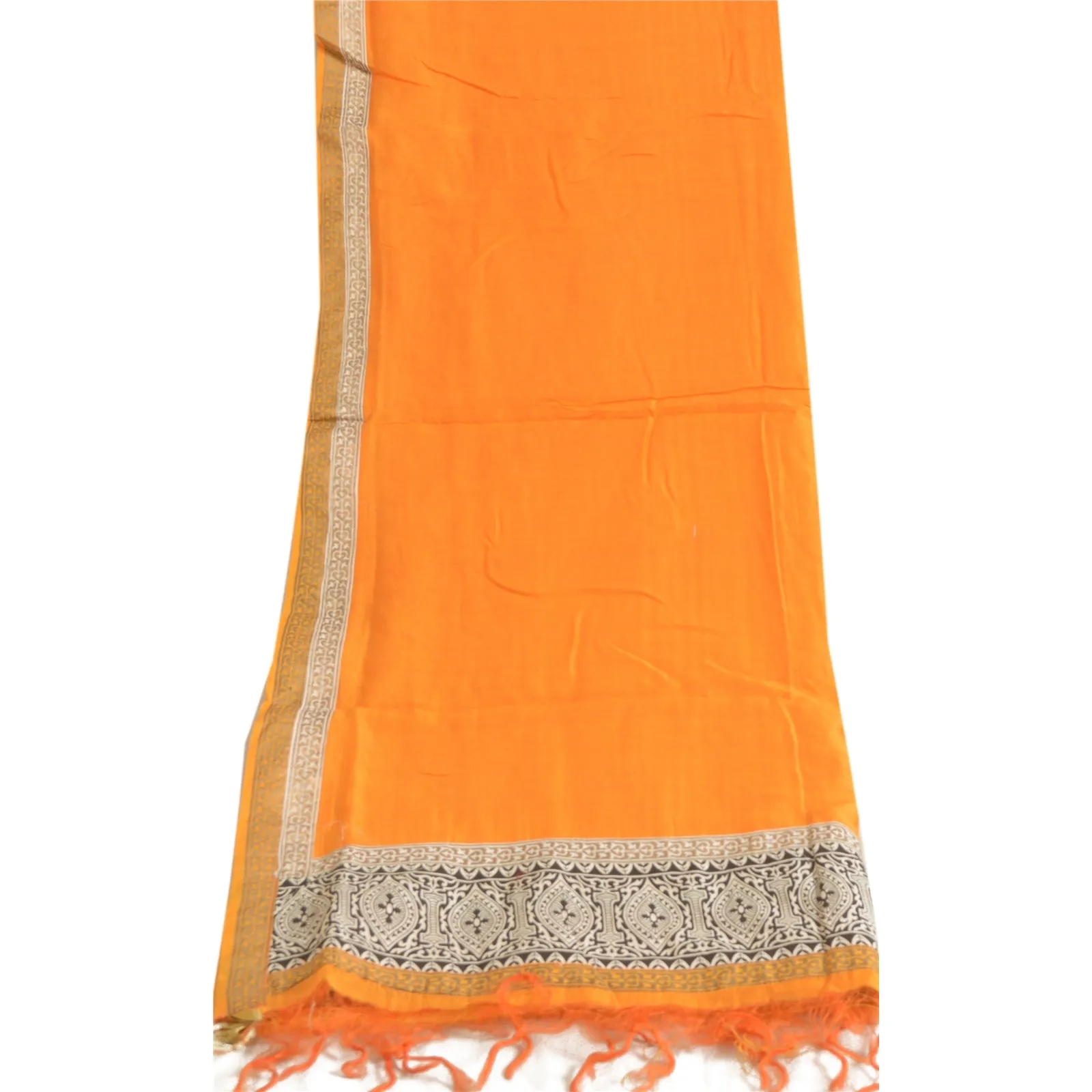 Sanskriti Vintage Long Dupatta Stole Cotton Silk Saffron Embroidered Scarves