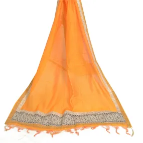 Sanskriti Vintage Long Dupatta Stole Cotton Silk Saffron Embroidered Scarves