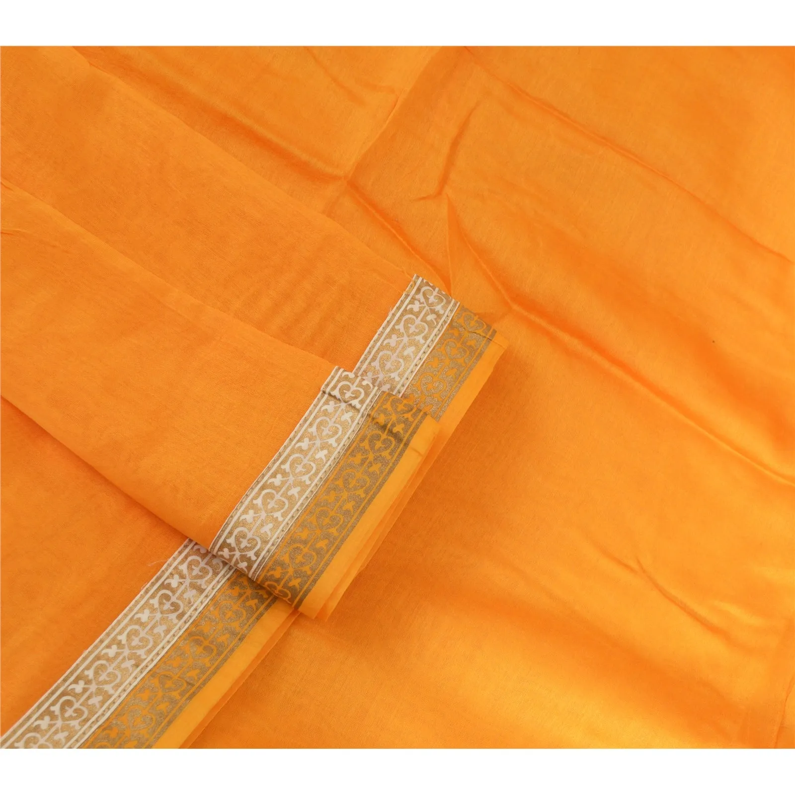 Sanskriti Vintage Long Dupatta Stole Cotton Silk Saffron Embroidered Scarves