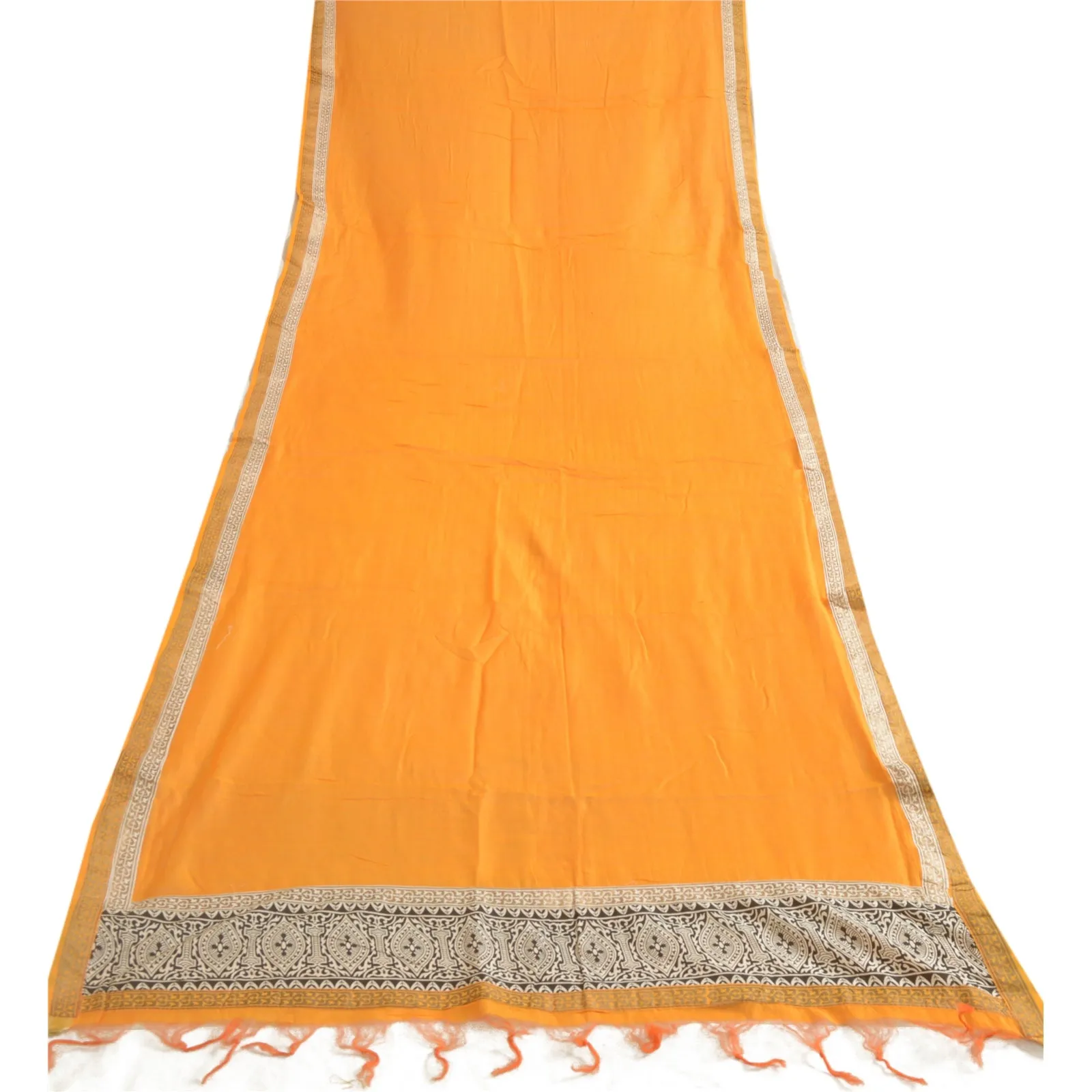 Sanskriti Vintage Long Dupatta Stole Cotton Silk Saffron Embroidered Scarves