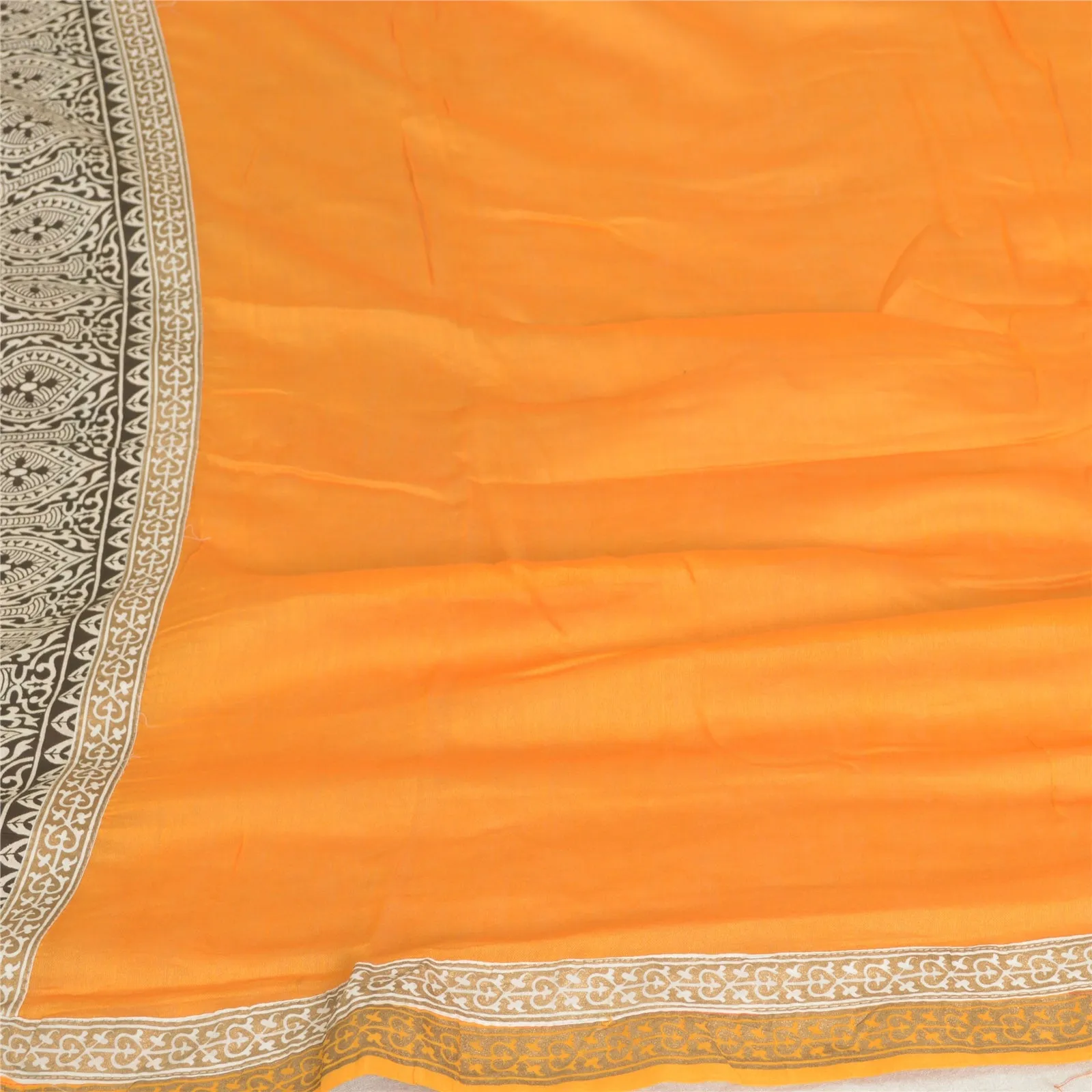 Sanskriti Vintage Long Dupatta Stole Cotton Silk Saffron Embroidered Scarves