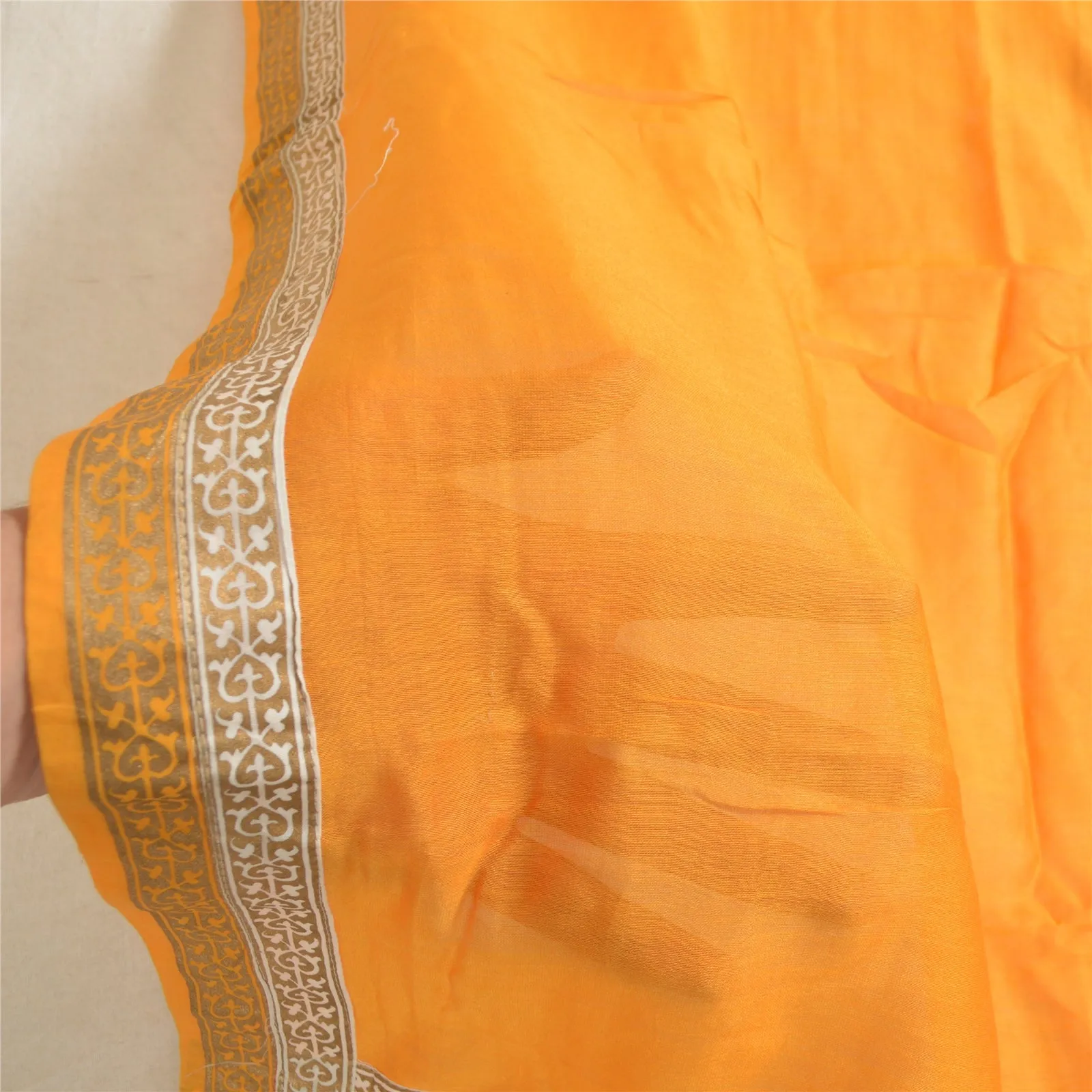 Sanskriti Vintage Long Dupatta Stole Cotton Silk Saffron Embroidered Scarves